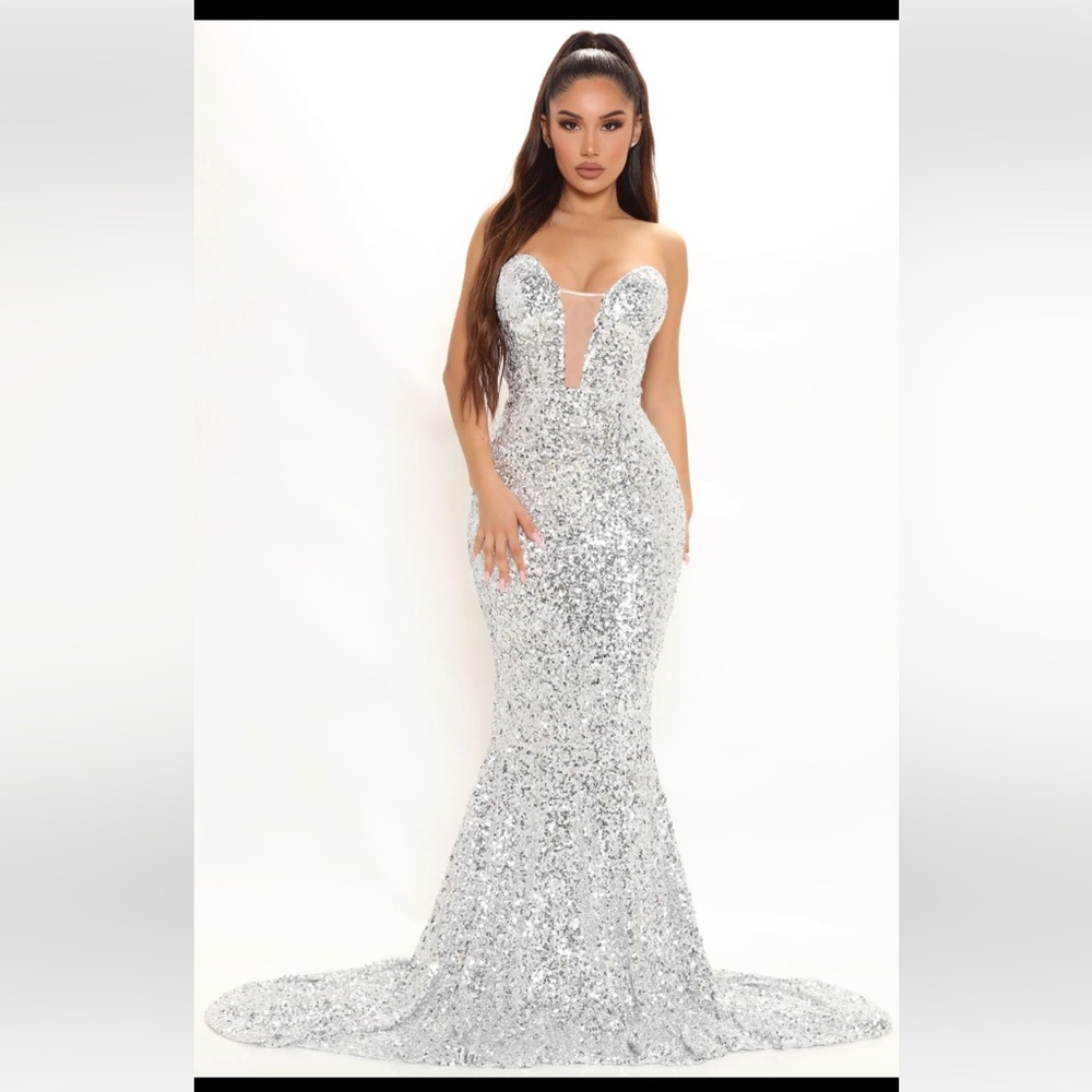 Silver sequin Fashion Nova Maxi Dress